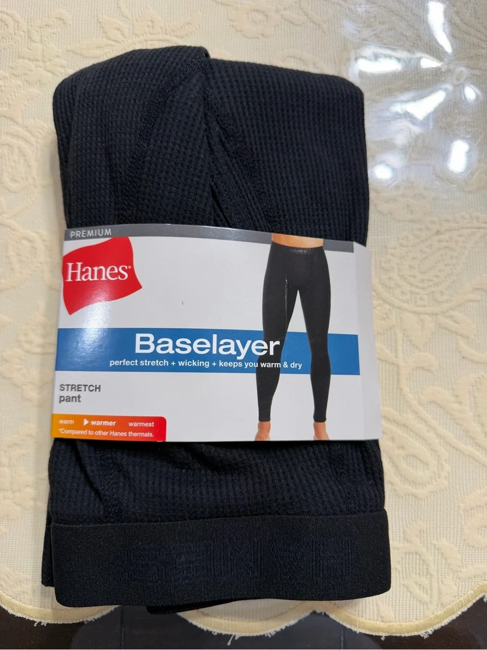 Hanes Thermal Men’s Black Baselayer Stretch Pant, size Large and medium (175)